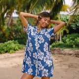 Olomana Dress in Petals Indigo