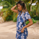 Olomana Dress in Petals Indigo