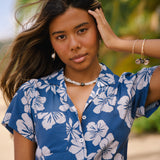 Olomana Dress in Petals Indigo