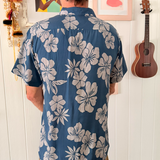 Kapahulu Men's Aloha Shirt in Petals Indigo