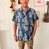 Kapahulu Men's Aloha Shirt in Petals Indigo