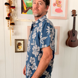 Kapahulu Men's Aloha Shirt in Petals Indigo